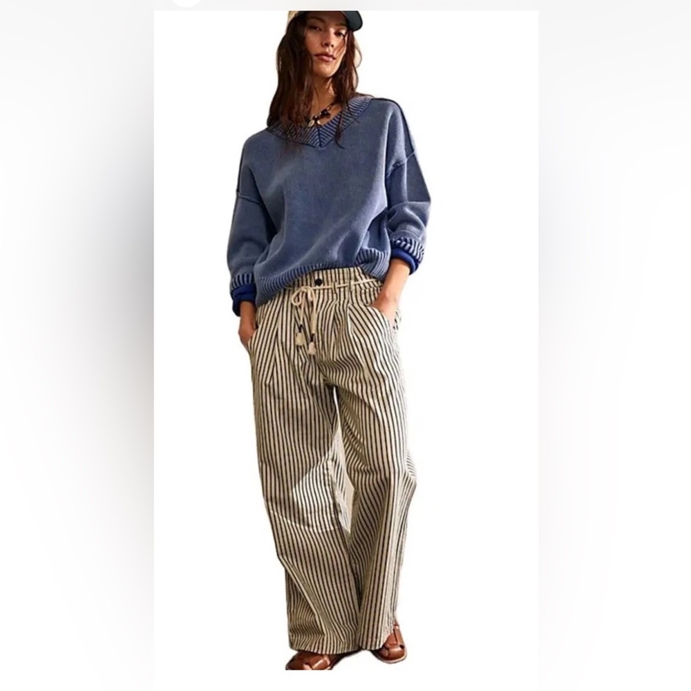 Free People Dakota Cinched Railroad Pull On Jeans We The Free Tie Blue Motif